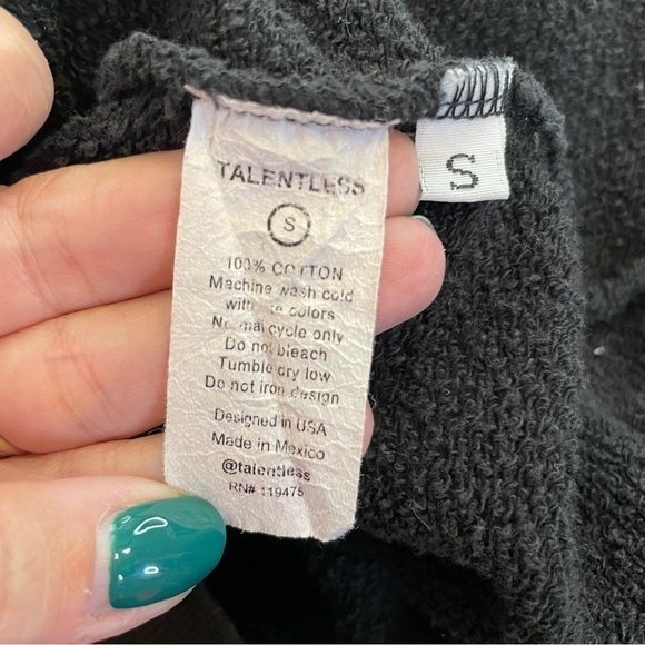 Talentless Black Crewneck Sweatshirt Logo Stripe Sleeves 100% cotton Size Small - Picture 3 of 4